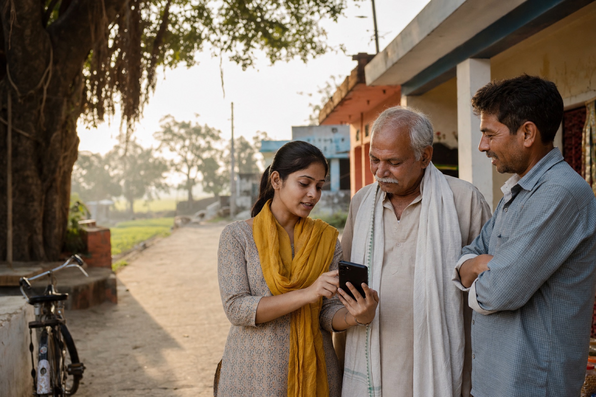 Village residents checking a local update together